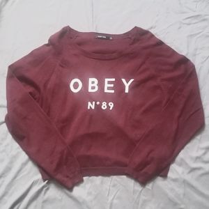 Rare Obey Zumiez Burgundy Maroon Wool Long Sleeve Shirt / Sweater